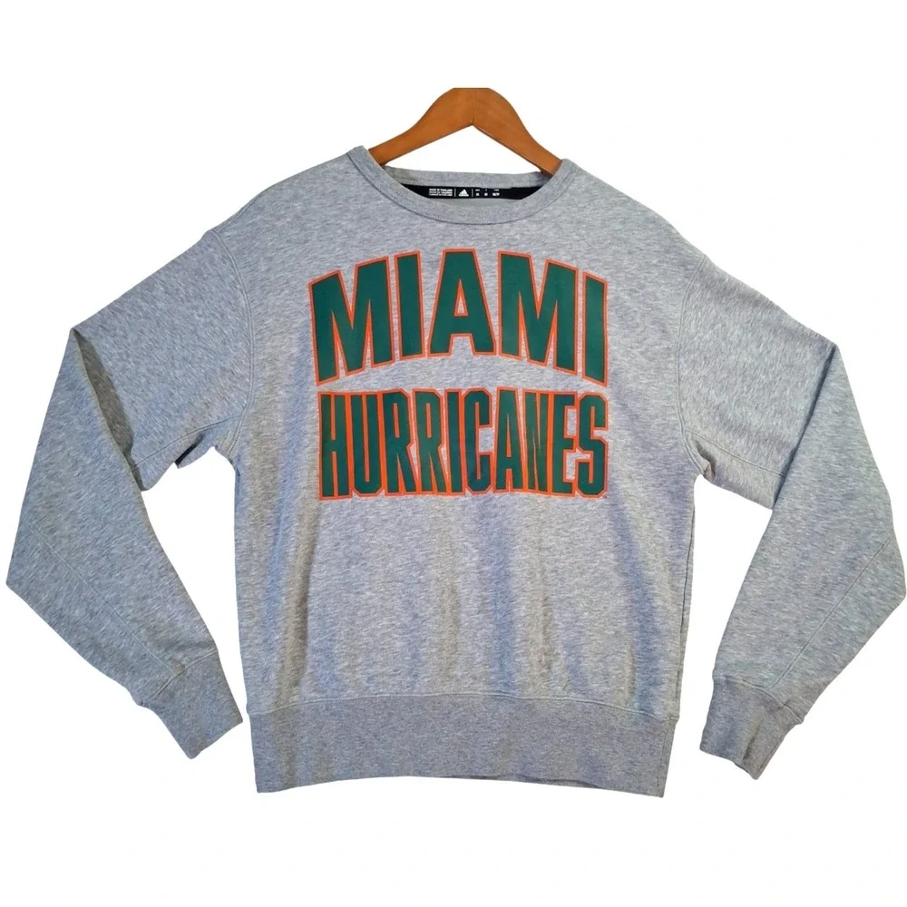 Adidas Miami Hurricanes Sweatshirt Men's XS Gray NCAA Football Crewneck Fleece